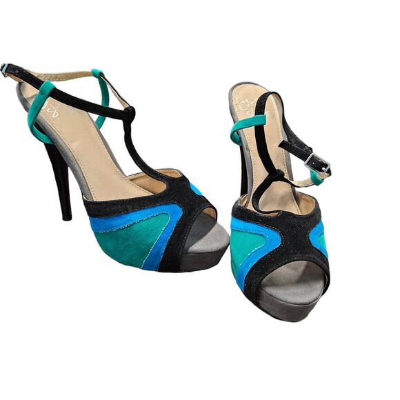 Colin Stuart Color Block Open Toe Heels size 9 - Picture 1 of 11